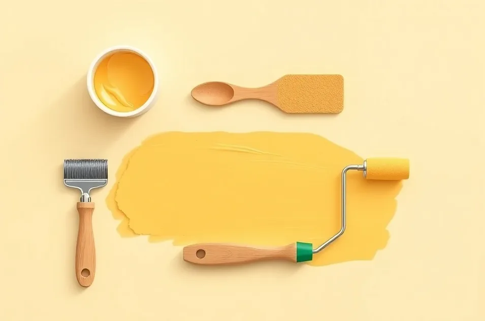 Outils de peinture disposés dans l'ordre des étapes du chantier