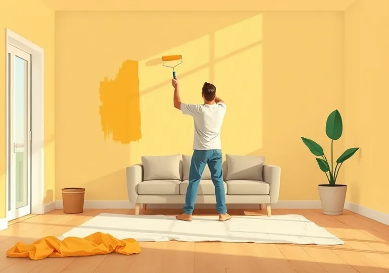 Peintre appliquant la peinture au rouleau sur un mur de salon