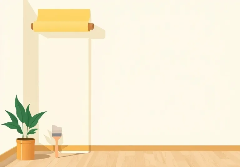 Pose de papier peint, rouleau et brosse à maroufler